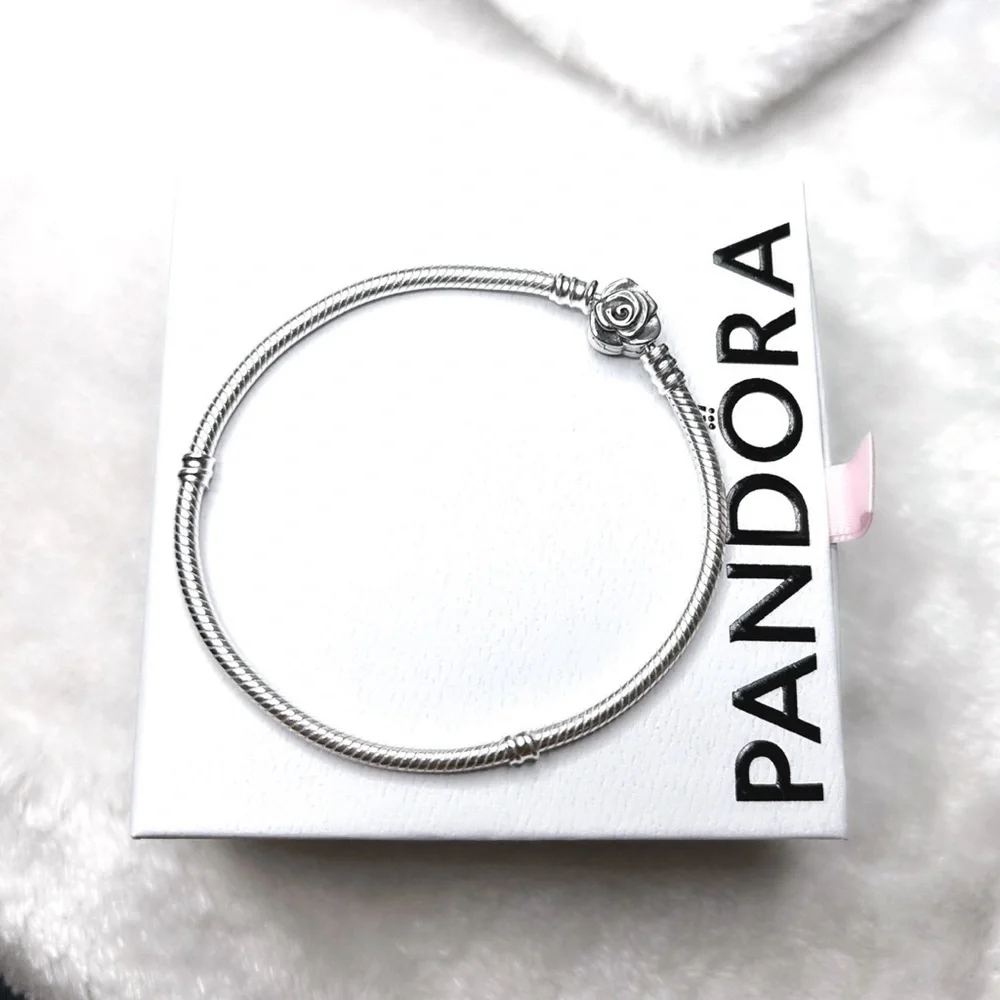 PANDORA Moments Rose Clasp Snake Chain Bracelet (20cm/7.9”|fit wrist 7.1”) w/box - Picture 5 of 7